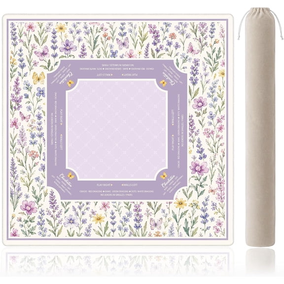 Lavender Butterfly Floral Mahjong Mat with Rules