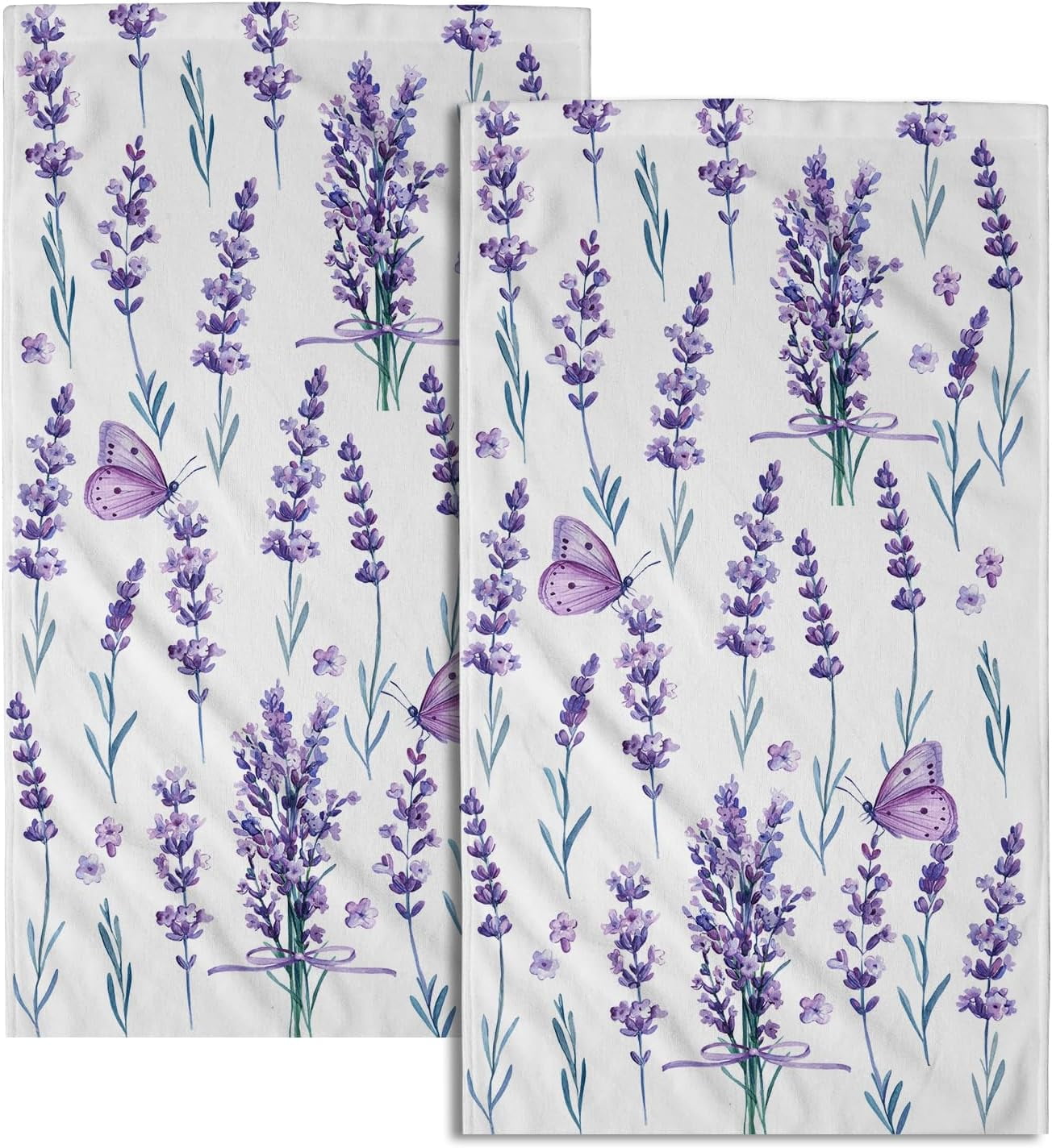 Lavender Butterfly Hand Towels Purple Floral Kitchen Dish Towels 2 Pack Fingertip Towels Bath Bathroom Towel for Face Gym Spa Decor