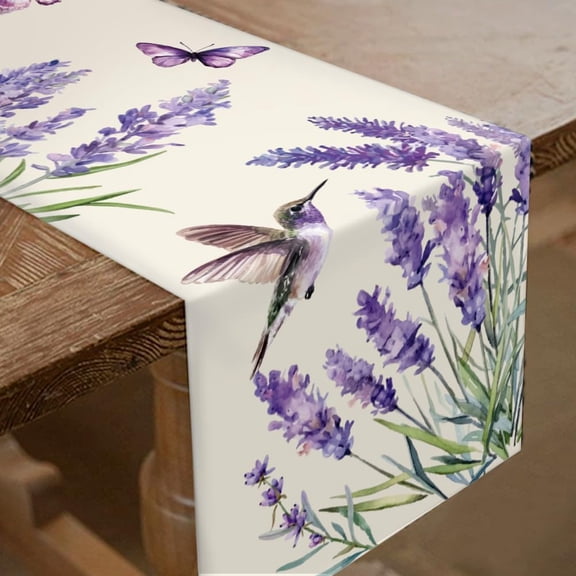 Lavender and Butterfly Table Runner Natural Colorful Cloth Centerpiece Table Decorations for DIY Dining Room Wedding Decor Birthday Party Supplies Holiday Decorations 33x183cm