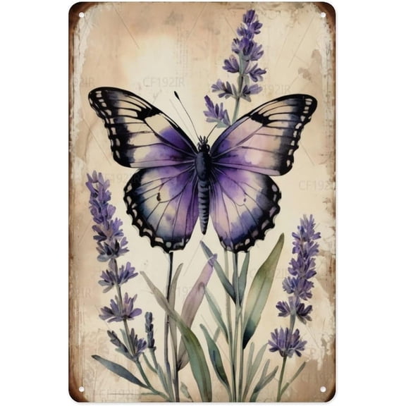 Lavender And Butterfly Vintage Aluminum Tin Sign - Calming Garden Scene Decorative Metal Wall Sign, 8x12 Inches, Peaceful Wall Decor for Spa-Like Bathrooms Relaxation Spaces