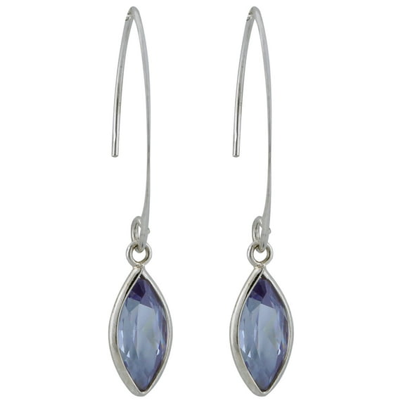 Lavender CZ Rhodium over Sterling Silver Marquise Bezel Set 1-1/2" Drop Earrings