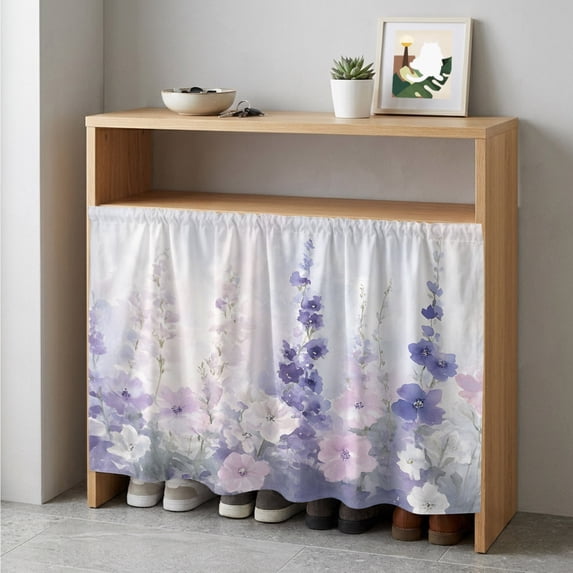 Lavender Cabinet Curtain 35"Wx35"L, Dustproof Under Sink Skirt with Self Adhesive Tape, Pastoral Pastel Purple Pink Wildflower Cabinet Curtain Cover for Kitchen Sink, Bathroom Vanity, Laundry Room