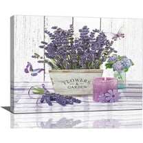 Lavender Canvas Wall Art Country Lavender Flower Butterfly Candle Wall Decor Purple Floral Farmhouse Pictures Painting Prints Framed Artwork Decor for Bathroom Bedroom Living Room 12"x16"