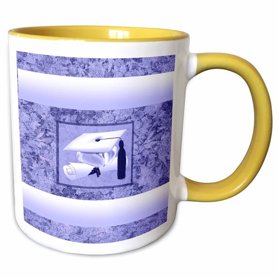 Lavender Cap with Tassel and Diploma on Flowers and Leaf Print 11oz Two-Tone Yellow Mug mug-203300-8