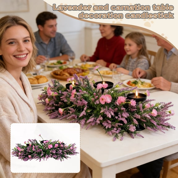Lavender Carnation Candle Holder Tabletop Artificial Flower Decor, Living Room Fireplace Small Fresh Decor, 1 Piece Ornament