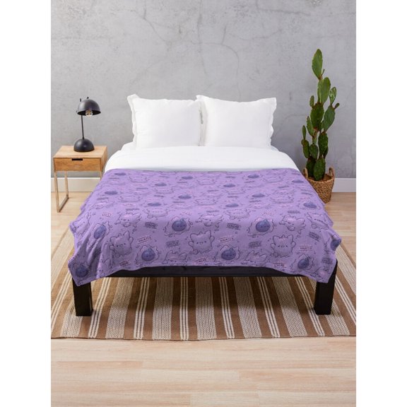 Lavender Cartoon Cats, Clouds and Stars Polyester Fleece Blanket, 280 GSM, Cozy Couch and Bed Accent