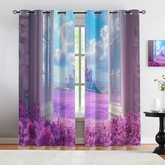 Lavender Castle Blackout Curtains, Dream Princess Kingdom Window Drapes for Bedroom Living Room, Grommet Curtains for Kitchen Decor 53"W x 96"L (2 Pack)
