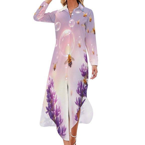 Lavender Casual Dress Dresses V Neck Chiffon Dress Long Sleeve Clothes