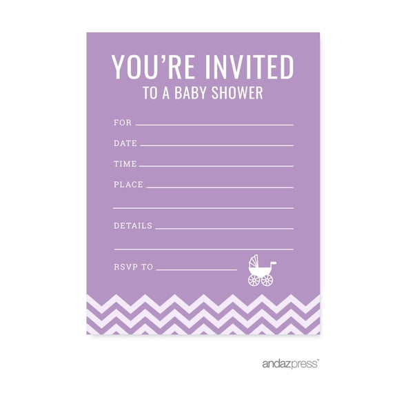 Koyal Wholesale Lavender Chevron Girl Baby Shower Paper Invitations, Blank Cards with Envelopes, 20-Pack