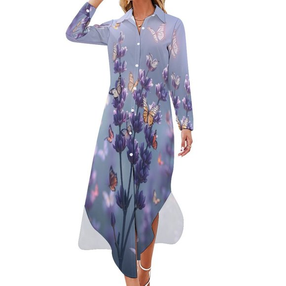 Lavender Chiffon Dress V Neck Dresses Women Casual Dress