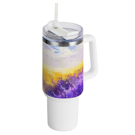 Lavender Clouds Wheat 40 oz Tumbler with Handle InsulatedTravel MugLid Straw Leak Proof Steel Vacuum Water Bottles Glasses Fits in Car Cup Holder