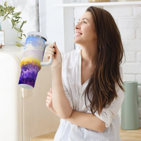 Lavender Clouds Wheat 40 oz Tumbler Insulated Travel Mug Leak Proof Water Bottles Glasses Fits in Car Cup Holder