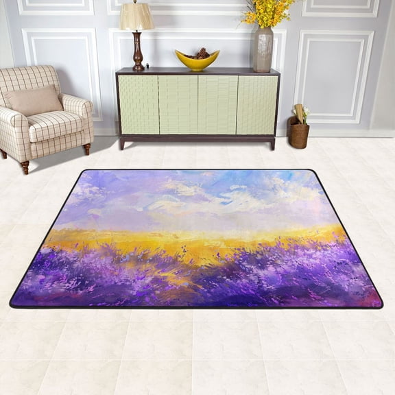 Lavender Clouds Wheat Area Rug Washable 72 x 48 Floor Carpet Mat Non Slip for Bedroom Living Room Kids Room Home Decor