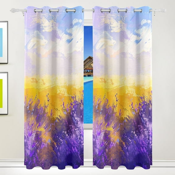 Lavender Clouds Wheat Black Out Curtains 84 Inch Length for Bedroom Living Room Windows 2 Panels Set