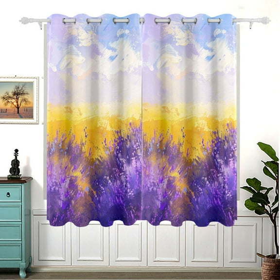 Lavender Clouds Wheat Blackout Curtain Panels 63x55in Drapes Privacy Assured for Living room Bedroom Bathroom 2 panels set