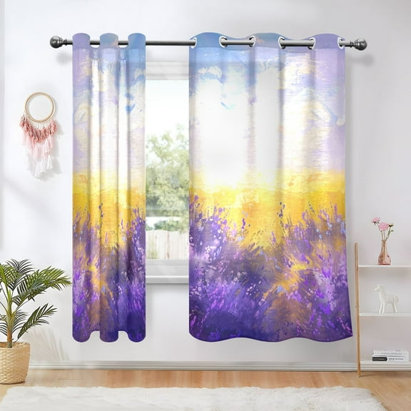 Lavender Clouds Wheat Blackout Curtains Thermal Insulation 63 inch Grommet for Bedroom Living Room Bathroom Kitchen Windows 2 Pack