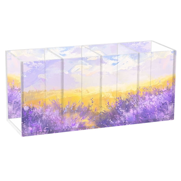 Lavender Clouds Wheat Pencil Pen Cosmetic Holder Cup Makeup Brush Holder Desk Accessories Holder Acrylic Organizer for Office School Home