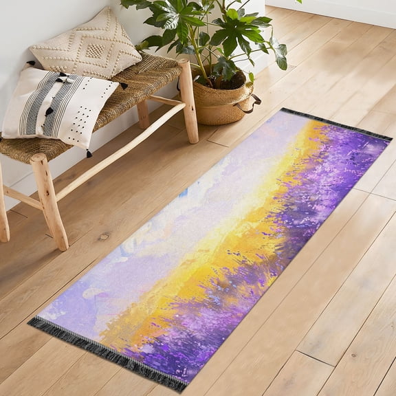 Lavender Clouds Wheat Runner Rug Machine Washable Area Rugs Carpet Non Slip Entryway Mat for Bedroom Entryway Front Door