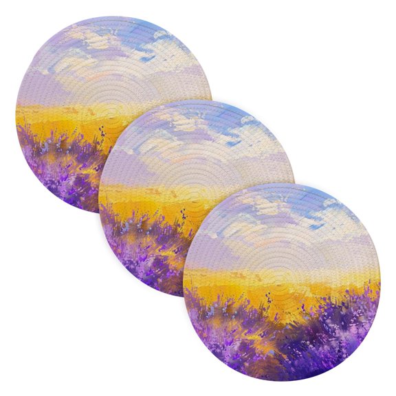 Lavender Clouds Wheat Trivet Mats Woven Pot Holders 3Pcs Non-Slip Heat Resistant for Hot Pots Pans Pats