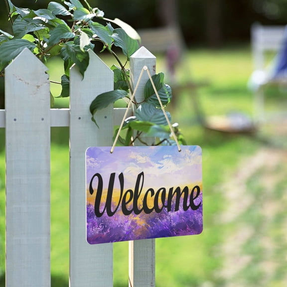 Lavender Clouds Wheat Welcome Sign for Front Door Porch Wreath Door Sign Home Decoration Rustic Farmhouse Style