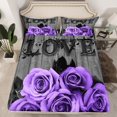 thumbnail image 1 of Lavender Color Rose Bed Sheets Twin Purple Black Grey Flower Fitted Sheet Women Couple Romantic Floral Bedding Set Retro Farmhouse Sheets Gifts For Valentine'S Day Wedding, 1 of 5