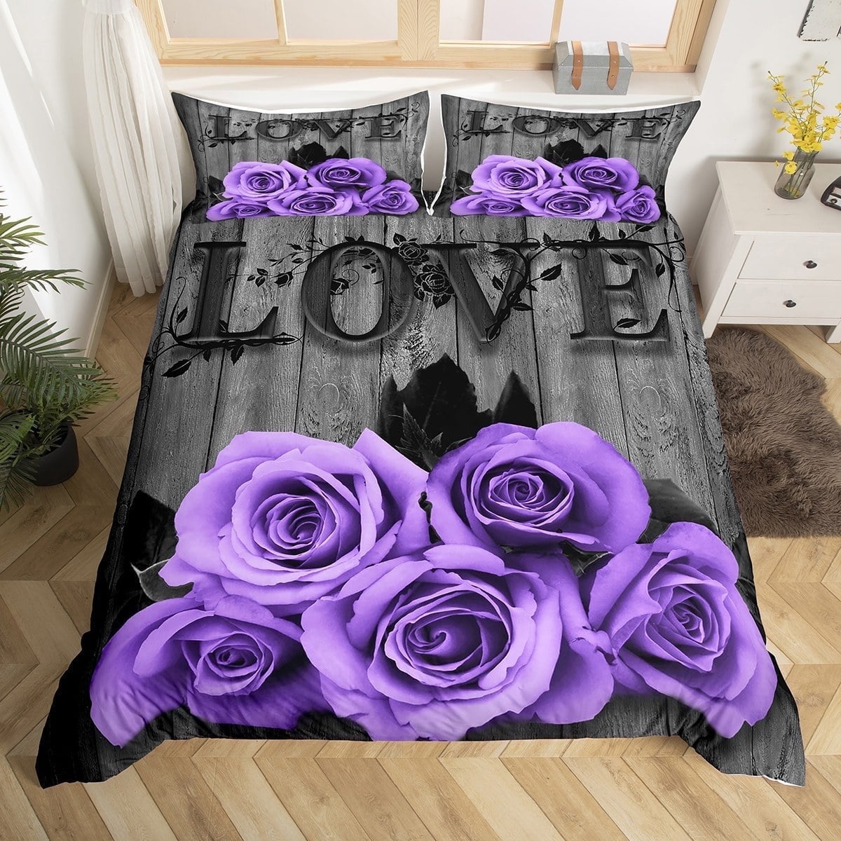 Erosebridal Lavender Rose Comforter Cover Queen, Purple Black Grey Floral  Bedding Set, Romantic Duvet Cover - Walmart.com, image size:1200x1200