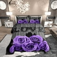 thumbnail image 1 of Lavender Color Rose Comforter Set King Purple Black Grey Flower Bedding Set Women Couple Romantic Floral Down Comforter Retro Farmhouse Quilt Duvet Gifts For Valentine'S Day Wedding, 1 of 6