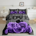 thumbnail image 1 of Lavender Color Rose Comforter Set Twin Purple Black Grey Flower Bedding Set Women Couple Romantic Floral Down Comforter Retro Farmhouse Quilt Duvet Gifts For Valentine'S Day Wedding, 1 of 6