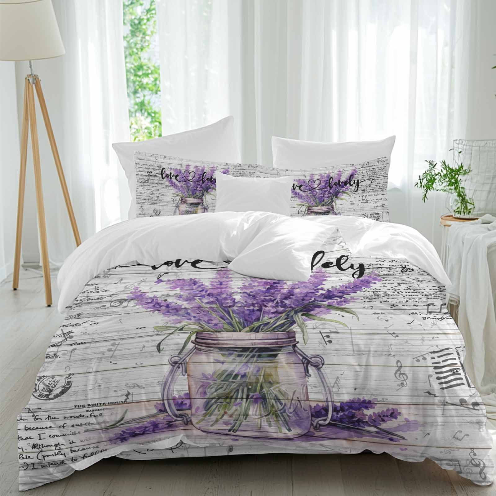 Spring Quilt Set Lavender Comforter Set Full Size, Spring Florals Soft Bedding Set for ...