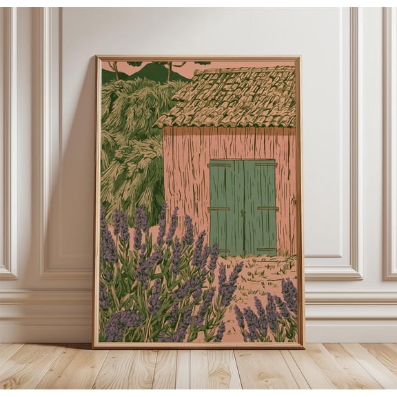 Lavender Cottage Poster Provence Print Rustic Wall Art