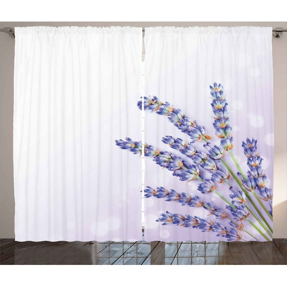 Ambesonne Lavender Curtains 2 Panel Set, Lilac Flowers Nature Theme, 108" x 90", Lavender Lilac Green