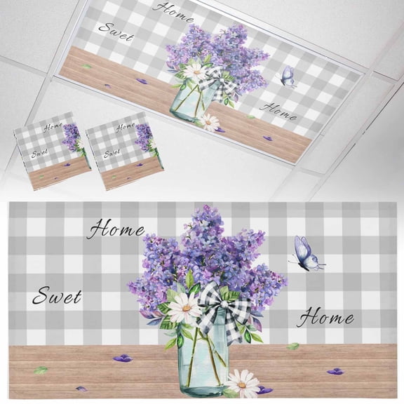 Lavender Daisy Fluorescent Light Covers Watercolors Purple Lavenders Butterfly Grey Plaid Magnetic Light Filters Ceiling Lighting Panel Shade for Classroom Office Home 2 x 4 ft, 2 Pack