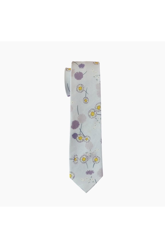Lavender Daisy Necktie, Skinny Necktie, Light Purple Tie