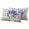 thumbnail image 1 of Lavender Daisy Pillow Covers 2 Pack Watercolors Purple Lavenders Butterfly Grey Plaid Pillowcase Waterproof Outdoor Throw Pillow Cover for Patio Balcony Rectangular Cushion 20”x12”, 1 of 9