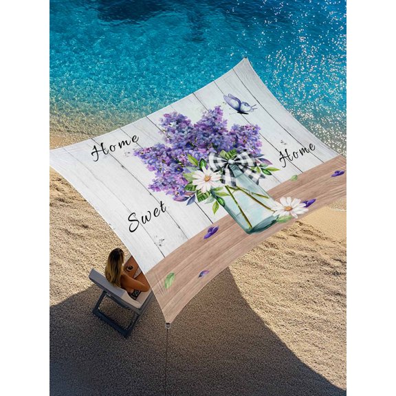 Lavender Daisy Sun Shade Sail 6.5' x 10', Watercolors Purple Lavenders Butterfly Wood Grain Rectangle Outdoor Sunshade Canopy, Waterproof UV Block Patio Covers for Garden Yard Beach