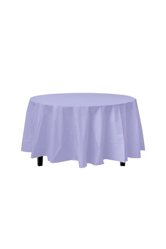 Lavender Decorations | Round Lavender Table Cloth | Round Plastic Table Cover - Lavender - 84in. - 1 Piece (fdp91025)