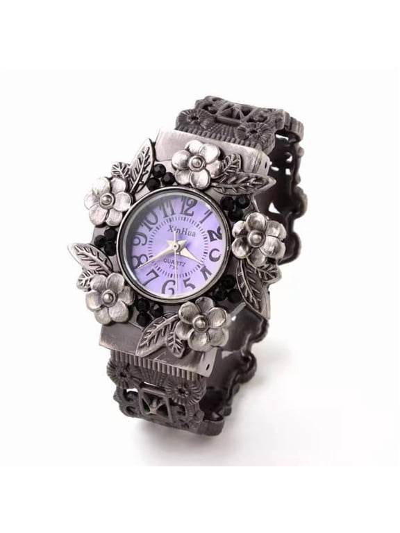 Lavender Dial Floral Watch Vintage Silver Flower Accents Dreamy Romantic Timepiece