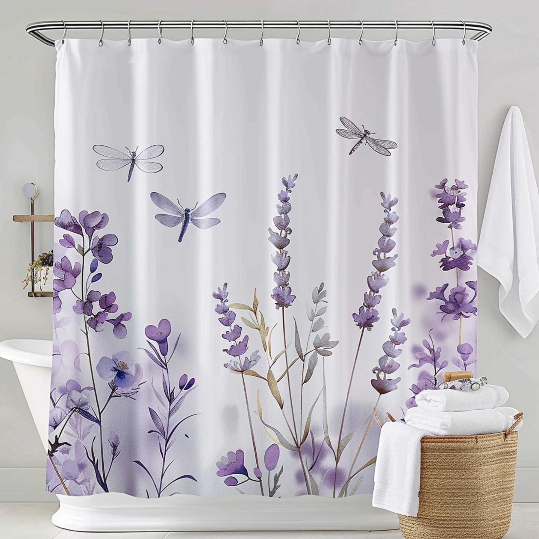 Lavender Dreams Watercolor Floral Shower Curtain Set Elevate your
