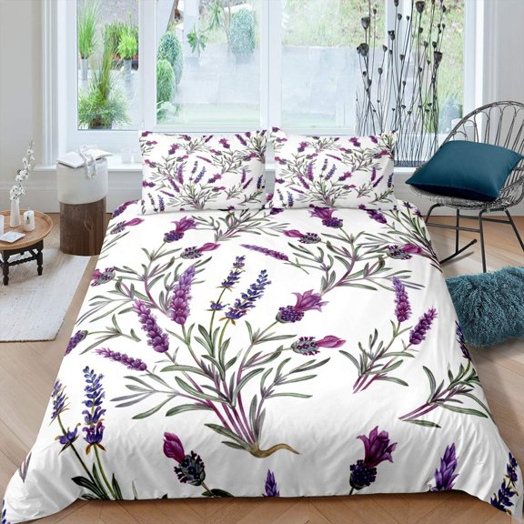 Lavender Duvet Cover Set Pastel Cornflower Bridal Classic Design Gentle Floral Print Wedding Decor B