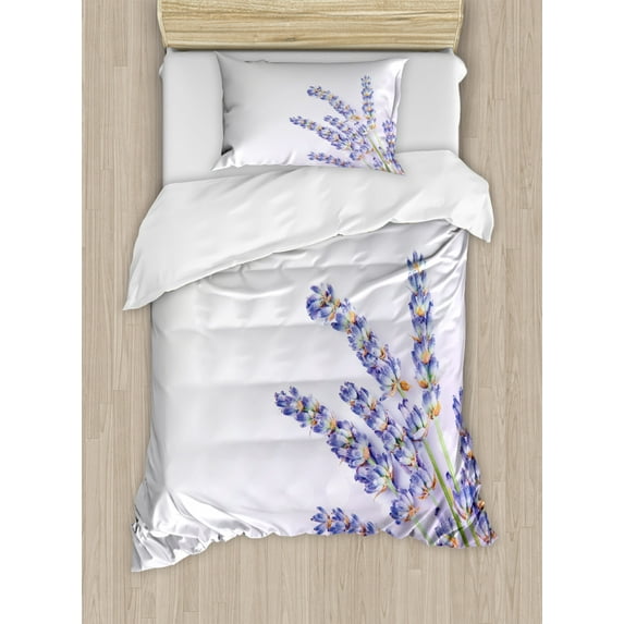 Lavender Duvet Cover Set Twin Size, Little Posy of Medicinal Herb Fresh Plant of Purple Flower Spa Aromatheraphy Organic, Decorative 2 Piece Bedding Set with 1 Pillow Sham, Lavander, by Ambesonne