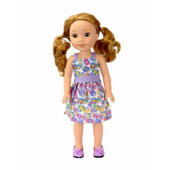 Lavender Easter Eggs Dress -Compatible with 14 Inch Wellie Wisher Dolls | 14 Inch Doll Clothing