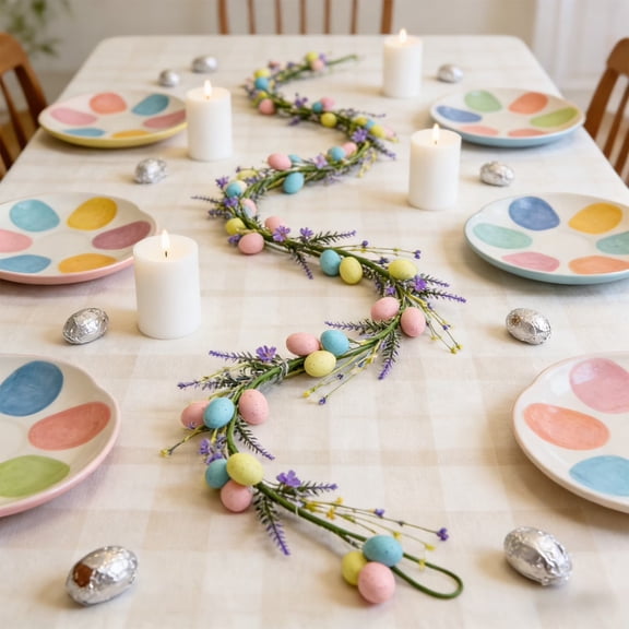 Lavender Easter Vine Verdsylv 150Cm Artificial Lavender Easter Egg Vine - Faux Flower Garland for Home Lintel, Doorway & Seasonal Decoration, Faux Flower Garland, Green