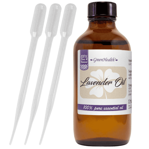 Lavender Essential Oil - 4 fl oz Amber Glass Bottle with 3 Free Droppers - GreenHealth