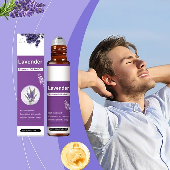 Lavender Essential Oil Roll On, 100% Natural Lavender Oil, Essential Oil Roller Ball, Calming Oil for Stress & Relaxation, Portable Pure Oil for Calmness & Better Sleep, 0.34 fl.oz