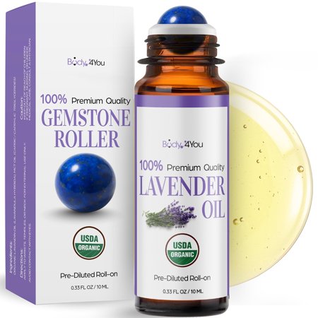 BodyJ4You Essential Oil Roll On - 100% Pure USDA Organic Pre-Diluted MCT Coconut Oil - Gemstone Roller Aromatherapy, 10ml