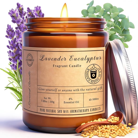 Lavender Eucalyptus Candles for Home Scented, 7oz Soy Wax Aromatherapy Candle, Stress Relief, Calming Candle for Relaxation, Non Toxic, Birthday Gifts for Women & Men