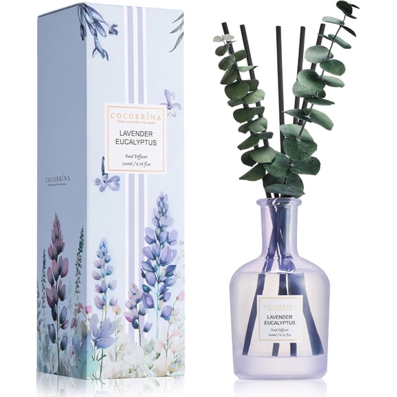 Lavender Eucalyptus Reed Diffuser 6.76 oz Essential Oil with Sticks & Dried Eucalyptus Branches, Home Fragrance for Bedroom or Bathroom Dcor