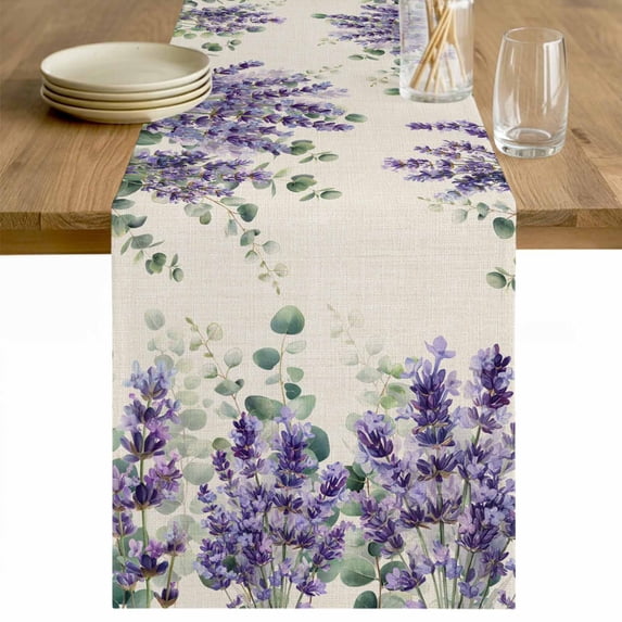 Lavender Eucalyptus Table Runner 60 Inches Long Farmhouse Dress Scarves, Retro Country Botanical Flowers Leaves Dining Tablerunner for Coffee Table/Kitchen Island/Party Décor, 13" x 60"