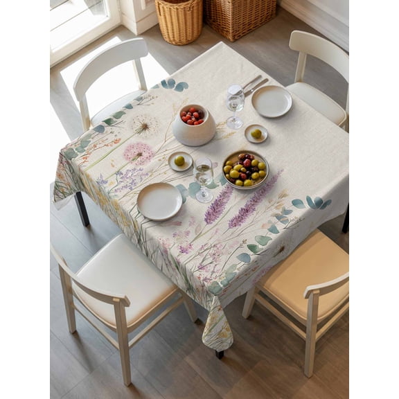 Lavender Eucalyptus Tablecloth Square Table Cloth 54x54,Waterproof Outdoor Table Cloth Covers Decorative Table Protector ,Pastoral Spring Leaves Flowers Washable Table Cover for Kitchen Dinning Party
