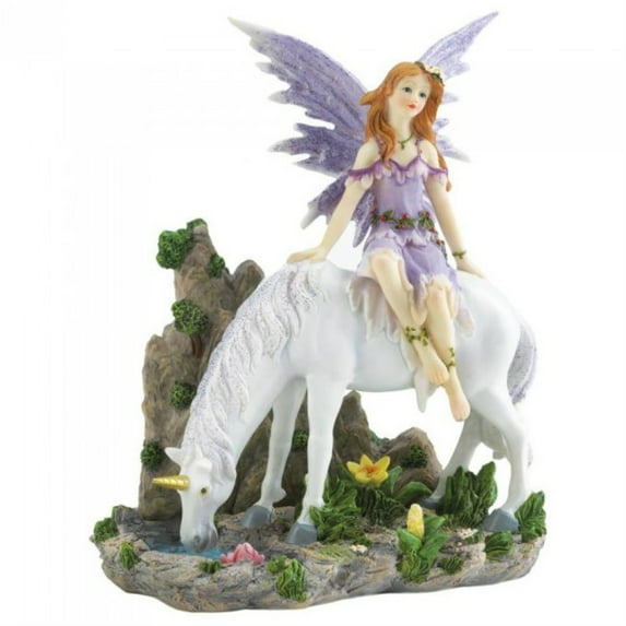 Lavender Fairy and White Unicorn Figurine